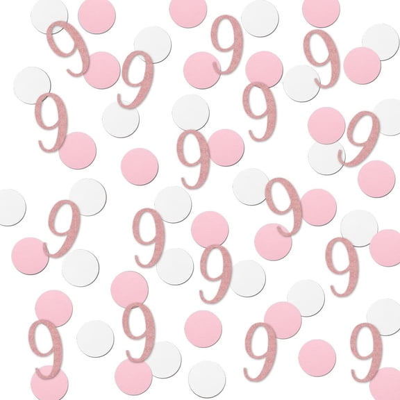 Rose Gold 9 Confetti, 9th Glitter Birthday Number Confetti, 120Pcs Anniversary Party Table Decoration Supplies
