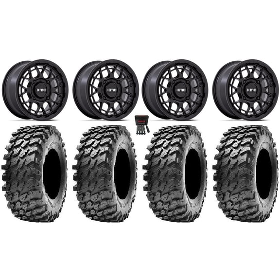 KMC Technic 15" Wheels Matte Black 30" Rampage Tires Can-Am Commander Maverick Renegade Outlander Defender