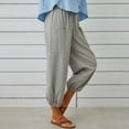 thumbnail image 3 of Women‘s Cotton Linen Pants Drawstring Elastic Waist Capri Pants Lounge Pants with Pockets, 3 of 9