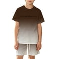 thumbnail image 3 of Baby Boy Outfit Boys Girls Gradient City Letter Mesh Short Sleeve Tee and Shorts Set Boys' Clothing Sets Coffee 2-3 Years, 3 of 5