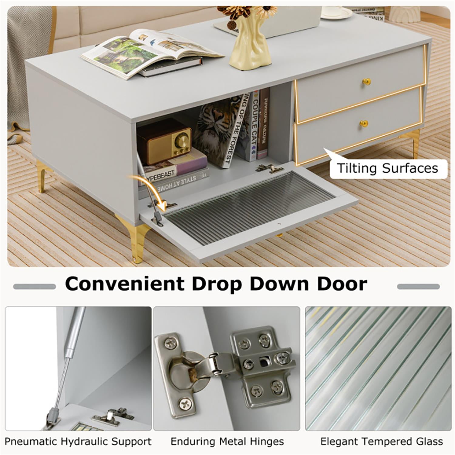 Demi Bonn TV Stand for 55" TVs, Entertainment Center with Compartment and Drawers, Modern Media TV Console Table for Living Room Bedroom, Gray