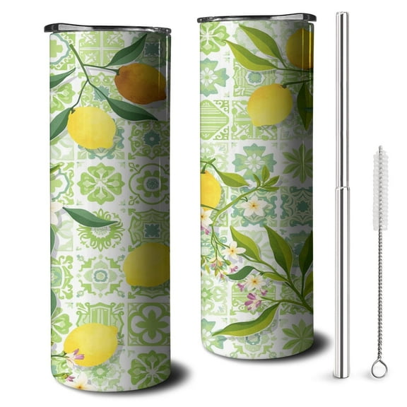 20 OZ Tumbler Lemon Insulated Coffee Mug with Lid and Straw,Stainless Steel Vacuum Insulated Insulated Tumbler Gifts for Women Mothers