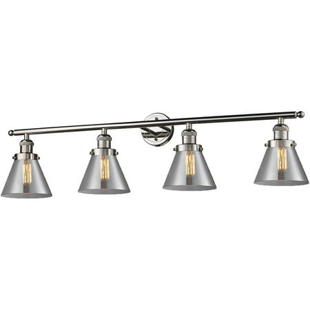 

Polished Nickel Tone Bathroom Vanity 44 Wide Plated Smoke Glass Steel/Cast Brass Medium Base LED 4 Light Fixture