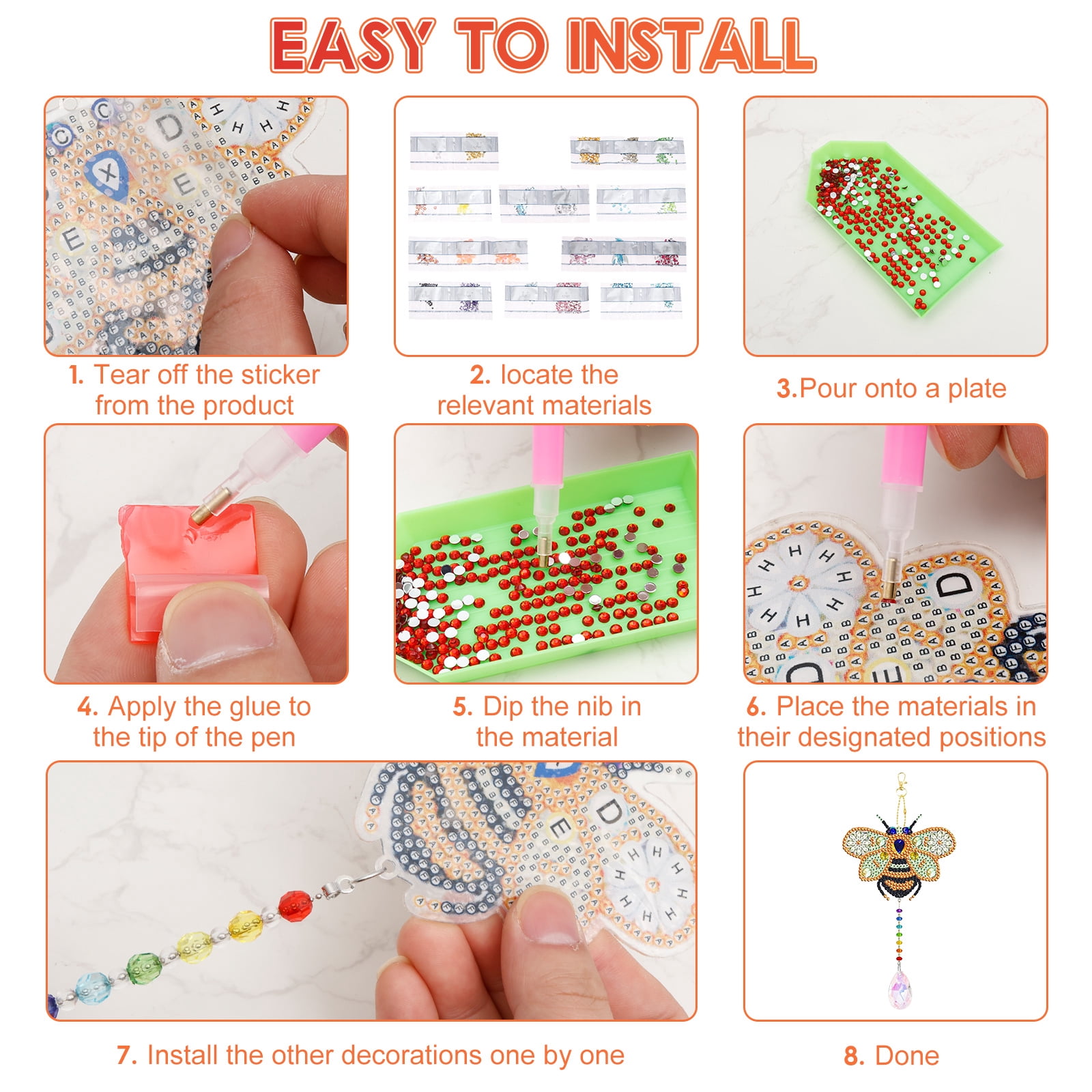 5Pcs Diamond art Kits for Kids/Adults, Crafts for Kids Ages 8-12, DIY Diamond Painting art Wind Chimes Crystal Window Suncatcher Craft, Birthday Gifts for 7 8 9 10 11 Year Old Girls