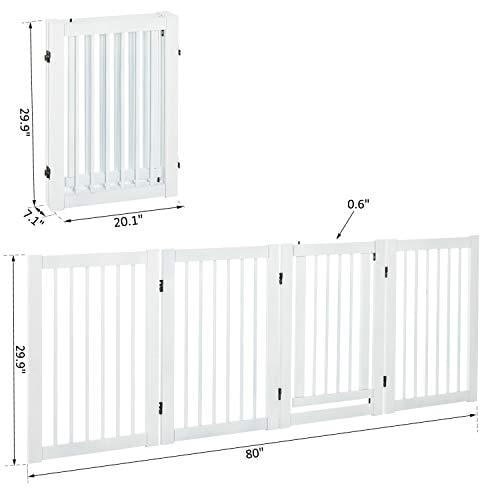 PAWHUT Free Standing Wooden Pet Gate Indoor Dog Barrier Foldable Step Over Doorway Fence Safety Gate With Open Door Z Shape 4 Panel