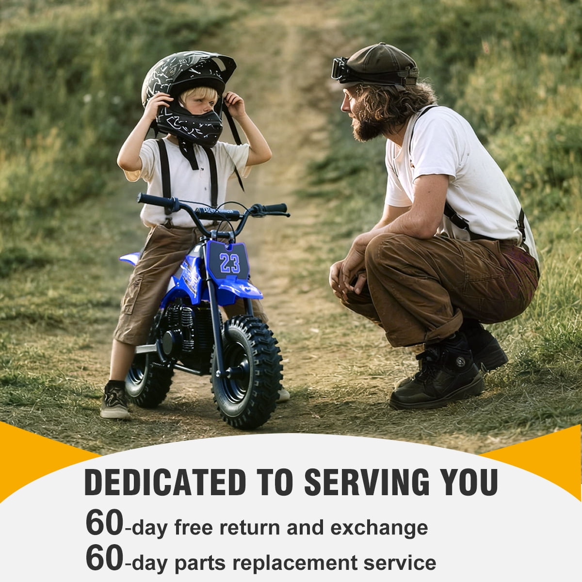 TOXOZERS Mini Pit Bike Gas-Powered Dirt Bike with 13 Inch Knobby Tires,25 MPH,Begin-ner Off Road Motorcycle for Boys Girls,Blue