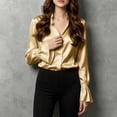 thumbnail image 3 of Lenpel Button down Shirts for Women Satin Dressy Casual Collared Ruffle Long Sleeve Tops Elegant Silky Business Office Blouses, 3 of 4