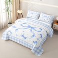 thumbnail image 3 of Manfei Light Blue Bows Checkered Print Bed Spread Queen for Girls, Cute Ribbon Bows Queen Coverlet Set, 3 of 7