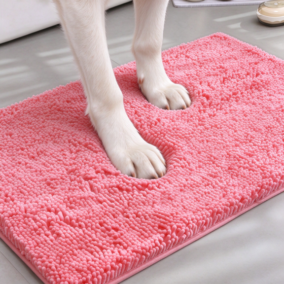 Mucky Rug, Seen on TV – Super Absorbent Microfiber Dog Door Mat for Mucky Paws, Non-Slip Washable Pet Rug, Quick Dry Chenille Entryway Carpet, Machine Washable Indoor Mat, Pink 19"x30"