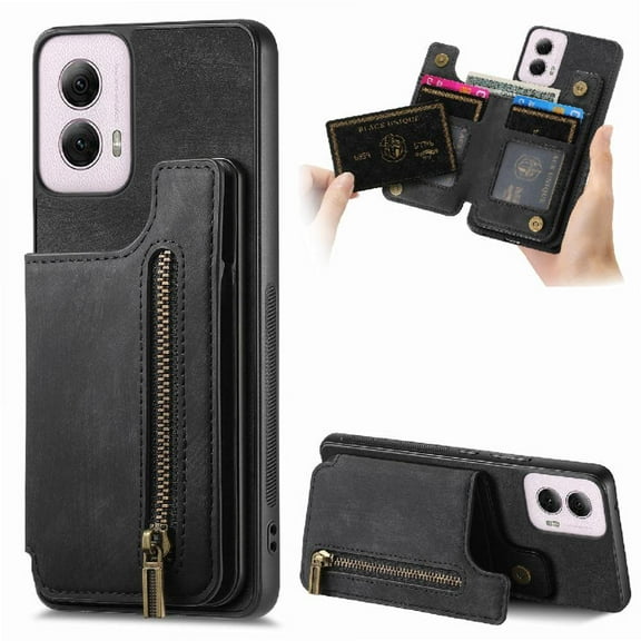 Case for Motorola Moto G Power 2024 Stand Function Foldable Back Cover Vintage Zipper Wallet