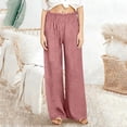 thumbnail image 5 of Yeaiivve Linen Pants for Women Smocked Waist Casual Palazzo Pants Stretchy Baggy Wide Leg Pants Boho Cotton Lounge Trousers with Pockets Pink,XXL, 5 of 7