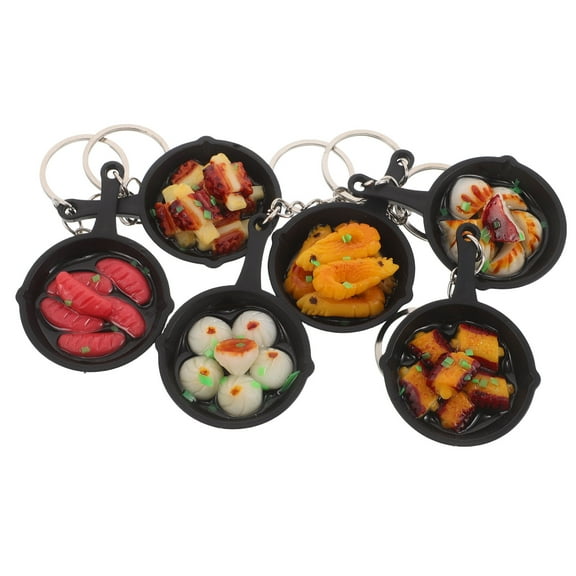 OFFIGAM Set of 6 Mini Food Keychains, Multi-Color PVC & Metal Frying Pan Design, Compact Decorative Accessories for Bags & Keys