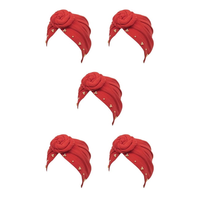Qarigey Nudo turbante musulmán Bead Hijab Beanie Color sólido moda plisado pañuelo para la cabeza torcido gorro femenino gorras rojo Type2 NO2 Qarigey CBP469101