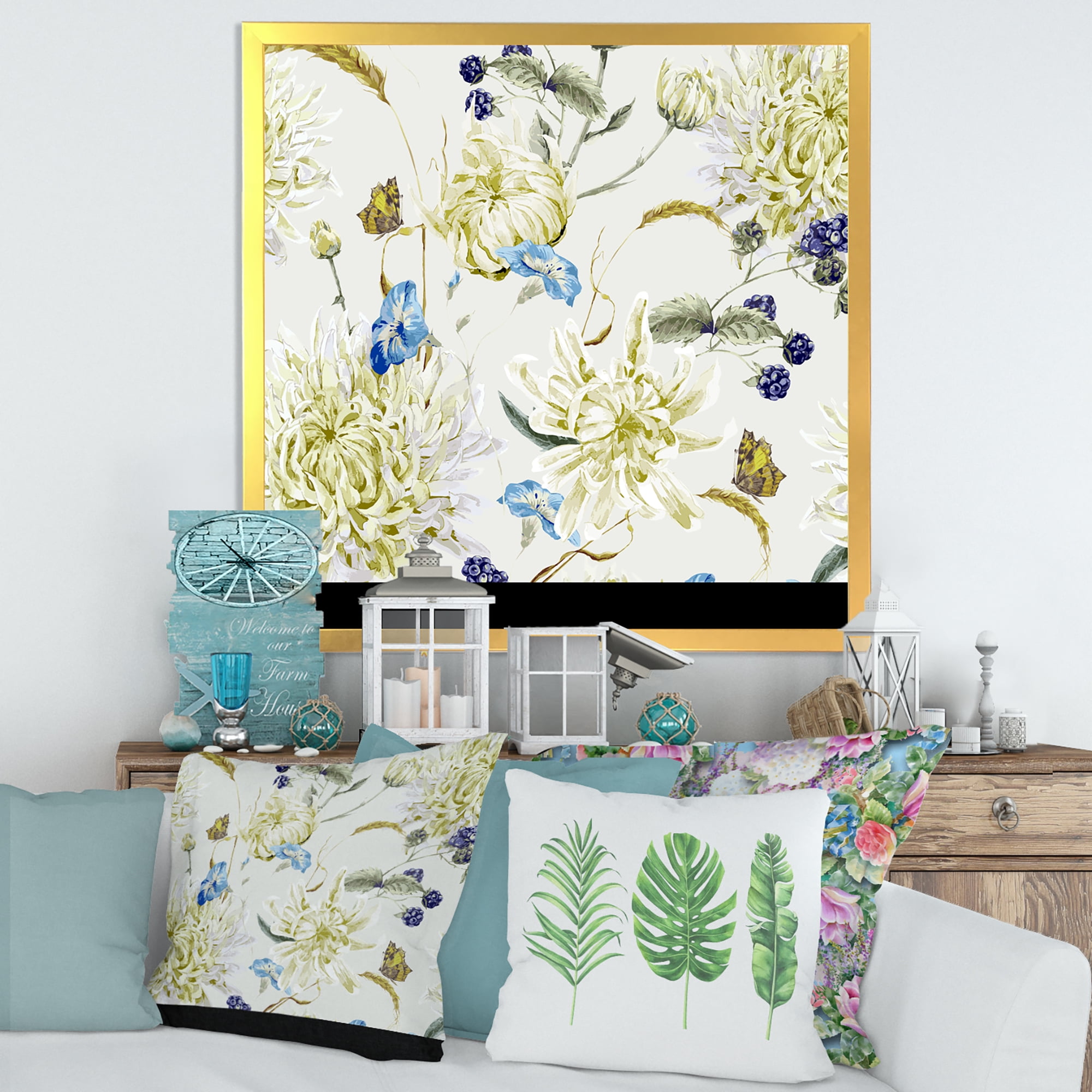 Designart 'Ancient Yellow Chrysanthemus II' Traditional Framed Art Print