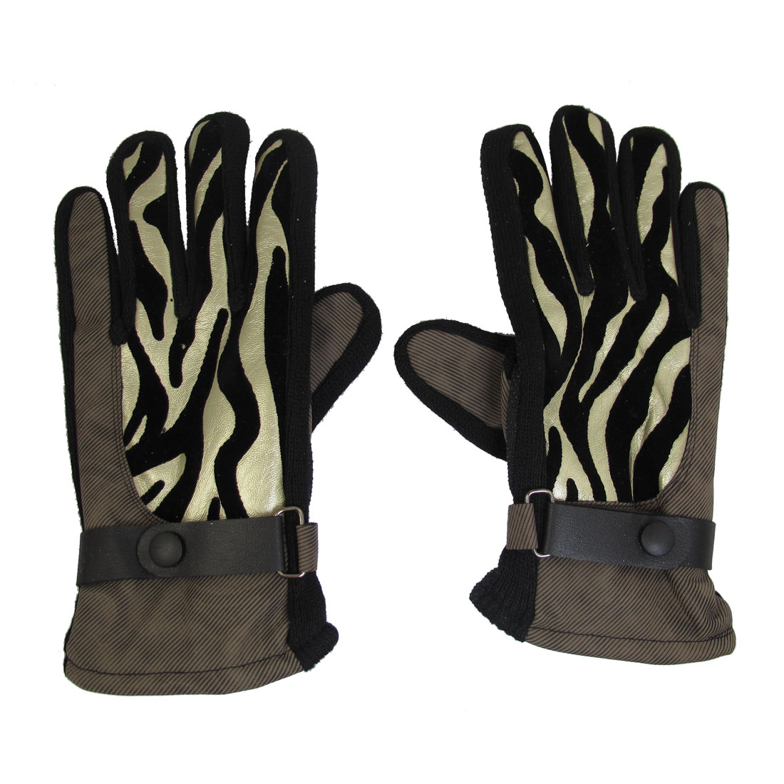 Unique Bargains Unique Bargains Man Winter Nylon Fleece Climbing Golden Tone Coffee Color Full Finger Gloves by