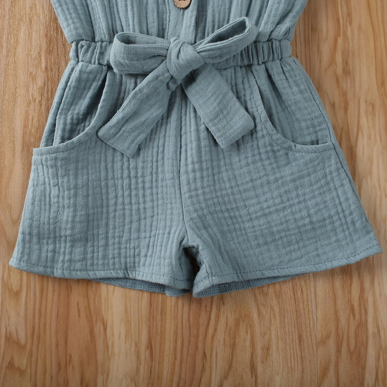 Binpure Kids Girls Square Neck Bodysuit Ruffled Sleeve Slender Waist Romper  