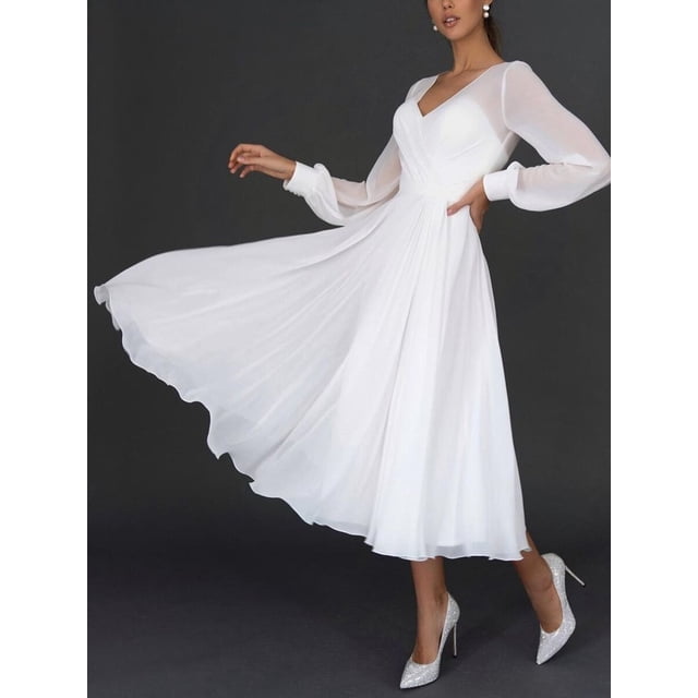 Vestido largo de gasa de manga larga sexy para mujer, vestido de primavera y verano con vuelo grande