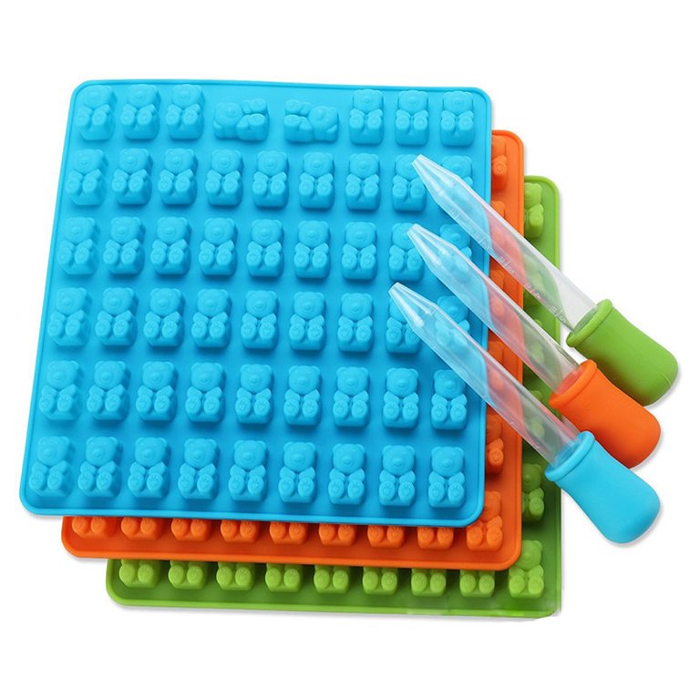 3 pieces candy mold silicone gummy bear molds silicone molds with pipettes  for gummy bears, jelly, chocolate, Halloween Christmas candy (blue, red,  green) 