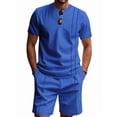 thumbnail image 2 of Men'S 2 Piece Outfits Short Sleeve Casual Shirt and Shorts Sets Royal XL, 2 of 7