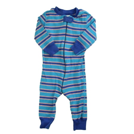 

Pre-owned Hanna Andersson Boys Blue Stripe 1-piece Non-footed Pajamas size: 9-18 Months