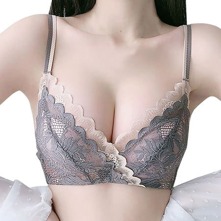 HBFAGFB Bras for Women Low Cut Tank Tops Push up Bra Full Lace No Steel Ring Underwear Grey Size XXL