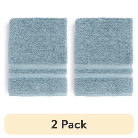 (2 pack) Mainstays Performance Cotton Bath Towel, Super Soft Quick Dry Fade Resistant, Solid Blue