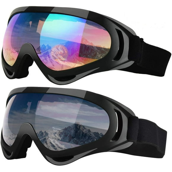 Ski Goggles, Pack of 2, Snowboard Goggles for Kids, Boys & Girls, Youth, Men & Women, Helmet Compatible with UV 400 Protection, Wind Resistance, Anti-Glare Lenses