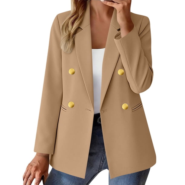 Blusas de Manga Larga para Mujeres Moda Botón Sólido Bolsillo Cuello Traje Abrigo Blusa Casual
