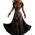thumbnail image 2 of Dolkfu V-Neck Womens Fall Dresses Short Sleeve Halloween Black Maxi-Length Evening Gown Dresses Flowy Relaxed Fit Geometric Modern Dresses Black,L, 2 of 5