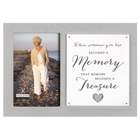 Malden - Memorial Picture Frame, Gray Wood Memory Photo Frame with Remembrance Sentiment, Heart Cutout Design
