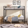 thumbnail image 2 of SYNGAR Twin over Twin Bunk Bed with Storage Space, Loft Bunk Bed with Built-in Ladder and Safe Guardrail, Heavy Duty Metal Bunk Bed for Kids Teens Adults Bedroom Apartment, Black, 2 of 9