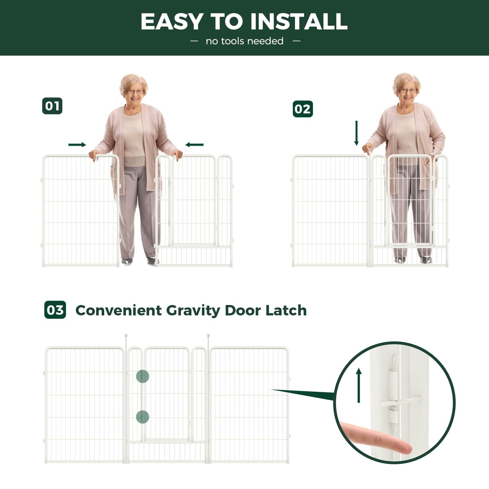 FXW Rollick Unleashed Dog Playpen for Indoor, Yard, RV Camping, 40 inch 8 Panels for Medium and Large Dogs, White│Patented