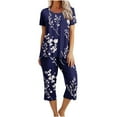 thumbnail image 2 of Women's Soft Pajama Set Short Sleeve Top Long Pants Sleepwear Comfortable Printed Lounge Set, 2 of 5