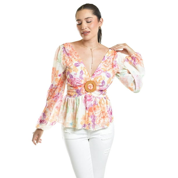 Blusa estampada con hebilla Roman Fashion/Juvenil, 1301 (Multicolor) multicolor M