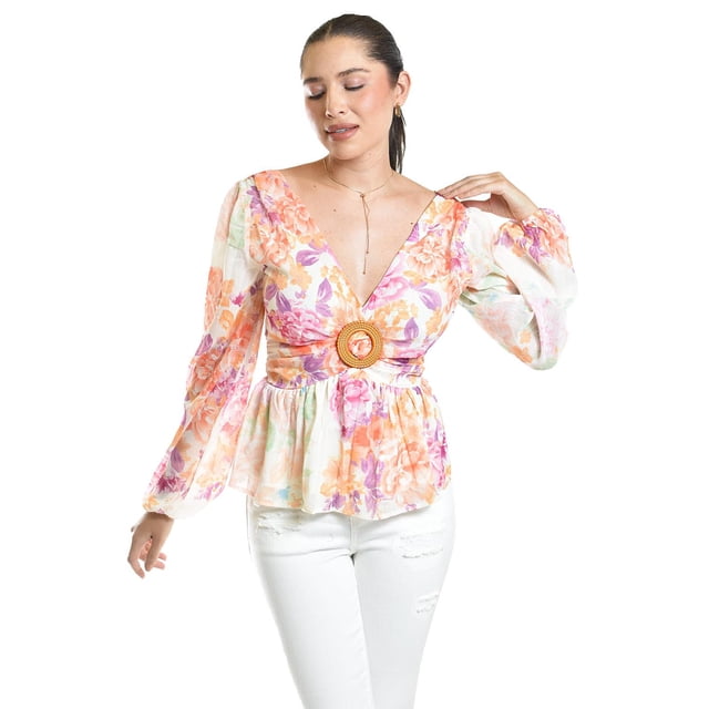 Blusa estampada con hebilla Roman Fashion/Juvenil, 1301 (Multicolor) multicolor G