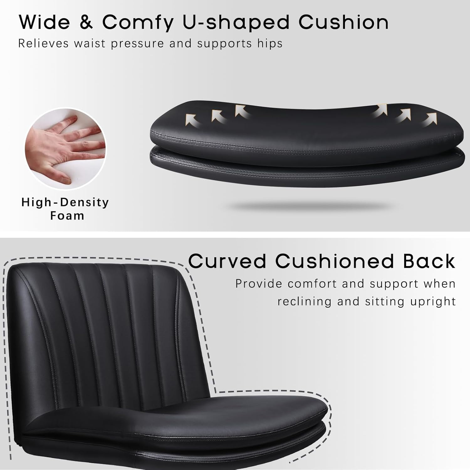 Waleaf Criss Cross Chair with Wheels,PU Leather Padded Armless Cross Legged Office Desk Chair for Home Office