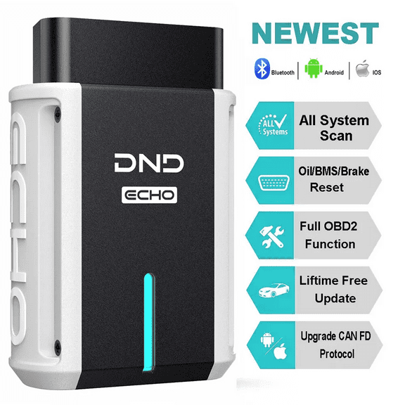 DND Echo Bluetooth OBD2 Scanner - All System Wireless Car Diagnostic Tool, Automotive Scan Tool with 3 Resets, Check Engine Vehicle Code Reader, Free Update OBDII Diagnsotic Scanner