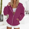 thumbnail image 3 of Lmnyox Zip Up Hoodies for Women Lightweight Solid Hooded Jacket with Pocket Loose Drawstring Sweatshirt Outerwear, 3 of 7