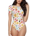 thumbnail image 2 of Goofa Afternoon Tea Printed Women Rash Guard Short Sleeve,Tummy control Swimsuit Surfing Swimsuit Bathing Suit One Piece Swimsuit UPF 50-Medium, 2 of 9