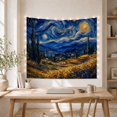 thumbnail image 5 of Hillside Village under a Swirling Crescent Moon Sky, Dramatic Illustration for Art Lovers, Night Landscape Decor, Housewarming Gift, Tapestry Wall Hanging for Studio and Den, 5 of 7