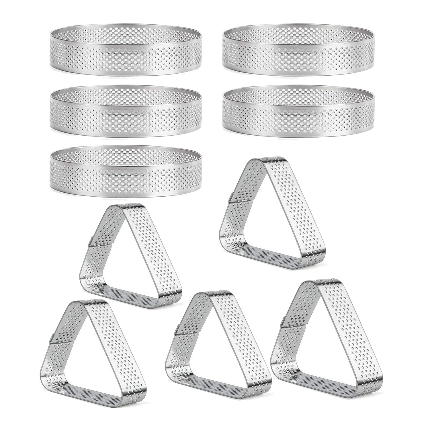 10Pcs Round & Triangular Stainless Steel Tart Ring Tower Pie Cake Mould