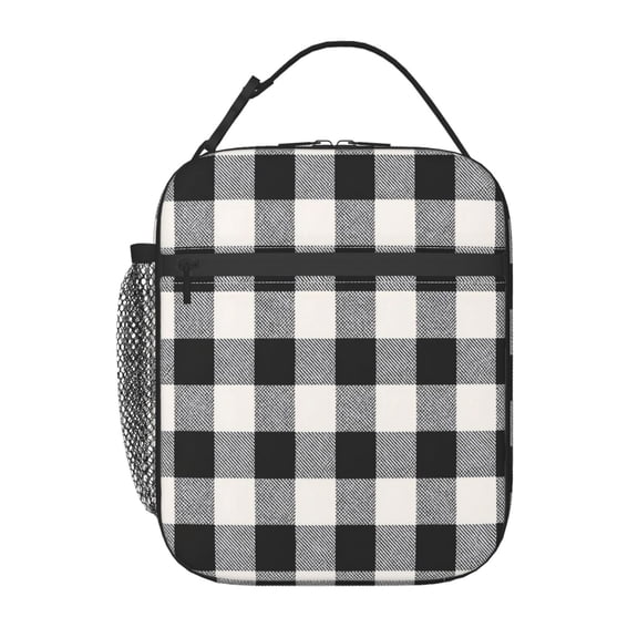 Checkerboard Grid Lunch Bag Reusable Thermal Lunch Box with Handle for Women and Men