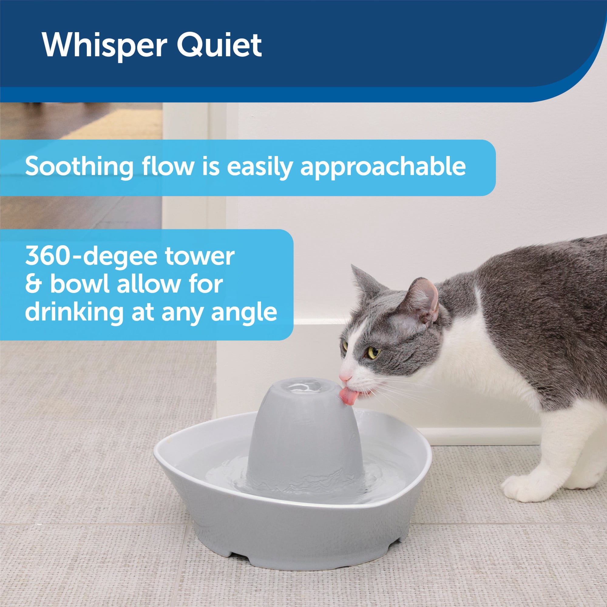 PetSafe Creekside Ceramic Pet Fountain, Automatic Dog and Cat Water Bowl, 60 oz