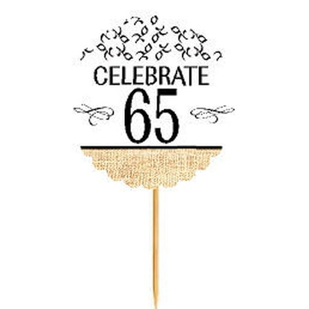 Anniversary Cupcake - 65th Birthday / Anniversary Novelty Burlap Cupcake Decoration Picks -12pack
