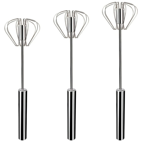 3 Pcs Easy Whisk Stainless Steel Hand Push Egg Beaters, Semi Automatic Whisk Set, Manual Mixer for Eggs and Cream, Includes 10 in, 12 in, and 14 in Sizes, Ideal for Baking and Cooking