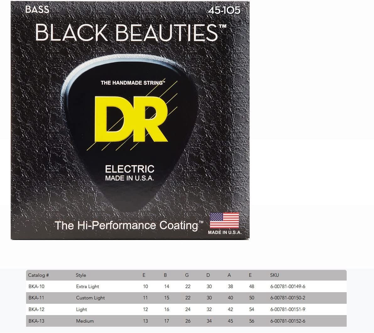 BKB45 Black Beauties Medium Electric Bass 4 String Set (45-105)