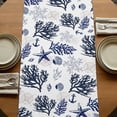 thumbnail image 5 of Navy Blue Coastal 48 Inch Table Runner, Coral Shell Summer Beach Nautical Farmhouse Dresser Scarf Cotton & Linen Tablerunner for Dining/Kitchen Island/Holiday Party Décor 13" x 48", 5 of 9