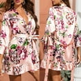 thumbnail image 2 of TMOYZQ Women's Floral Print 3/4 Ruffle Sleeve Satin Short Robes Bridesmaid Wedding Party Getting Ready Kimono Robes Sleepwear Dressing Gowns Soft Nightgown, 2 of 9