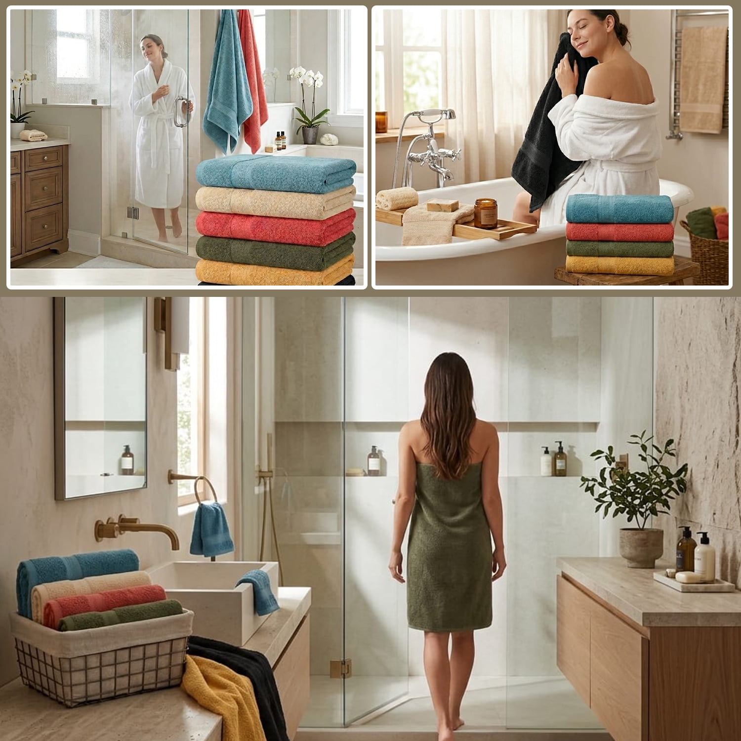 Pack of 6 Bath Towels 27 x 54 Inches, 100% Cotton, Larger & Lighter Weight, Quicker to Dry, Super Soft and Absorbent, Perfect for Bathroom (Multicolor, Pack of 6 (27''x54''))