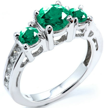 2.55 Carat (ctw) 14k White Gold Round Green Emerald & White Diamond Bridal Engagement Ring 2 1/2